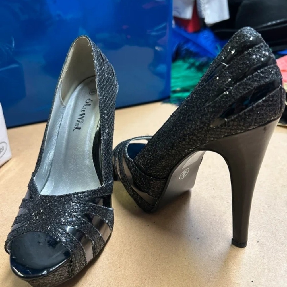 Zara Black Glitter Heels